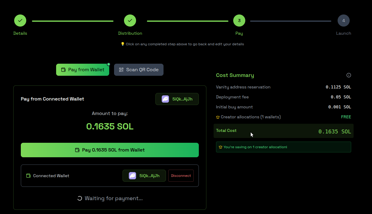 Payment options interface